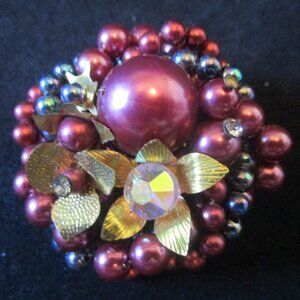 Vintage Faux Multi-Colored Pearl & Rhinestone Brooch/Pin Stamped Japan 2"